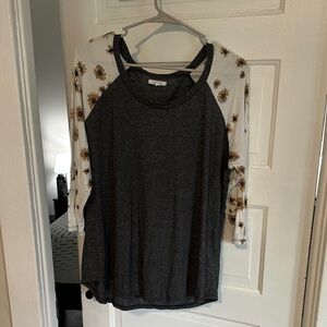 Maurices Charcoal and Cream Floral Sleeve Top
